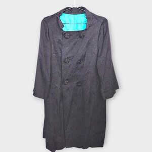 Womens‎ Evening Coat Sz M  Black Brocade Tapestry Silk Vintage Style Button Up